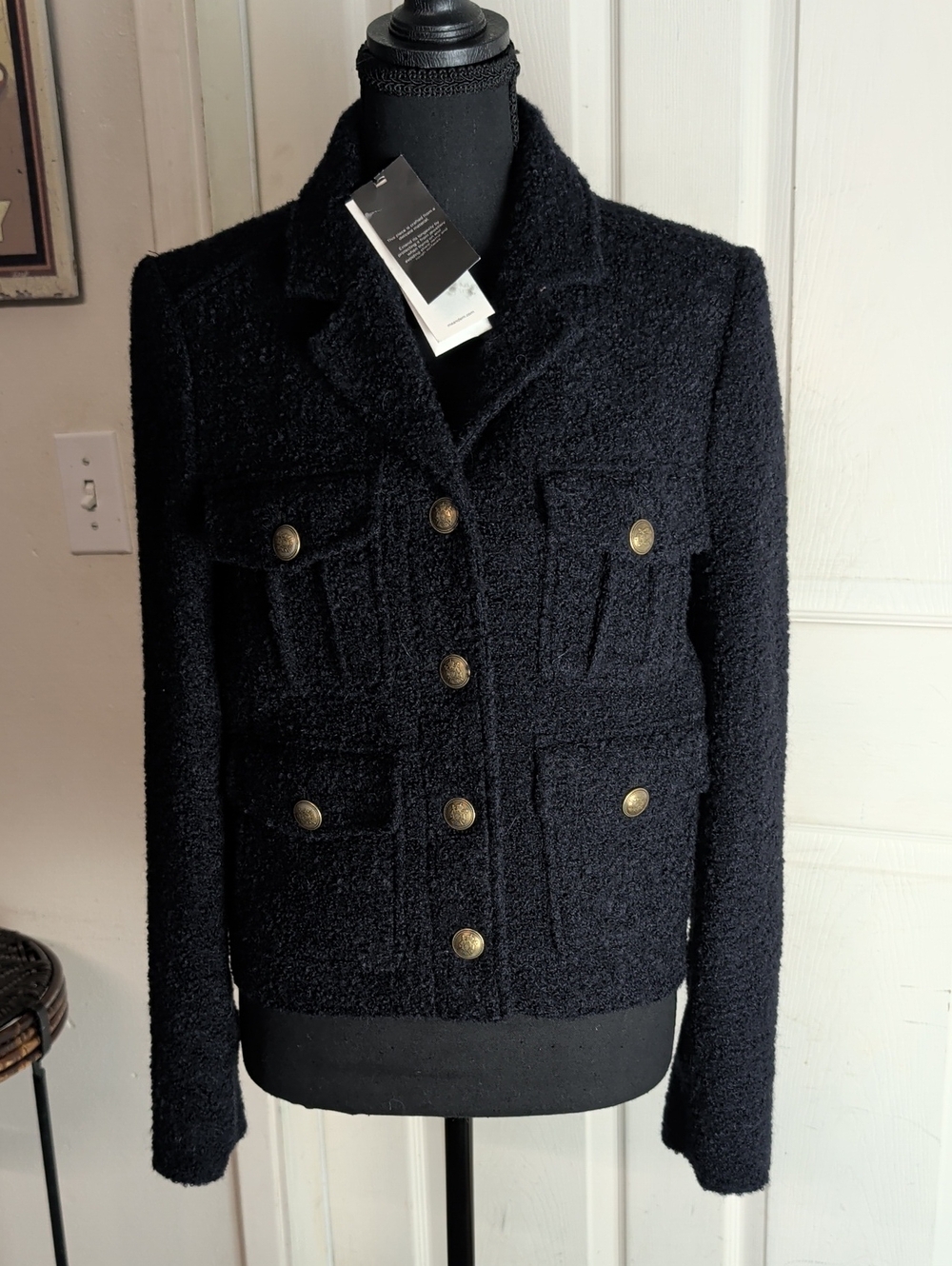 ME + EM Italian Boucle Military CropTextured Blazer Jacket NWT Women 4